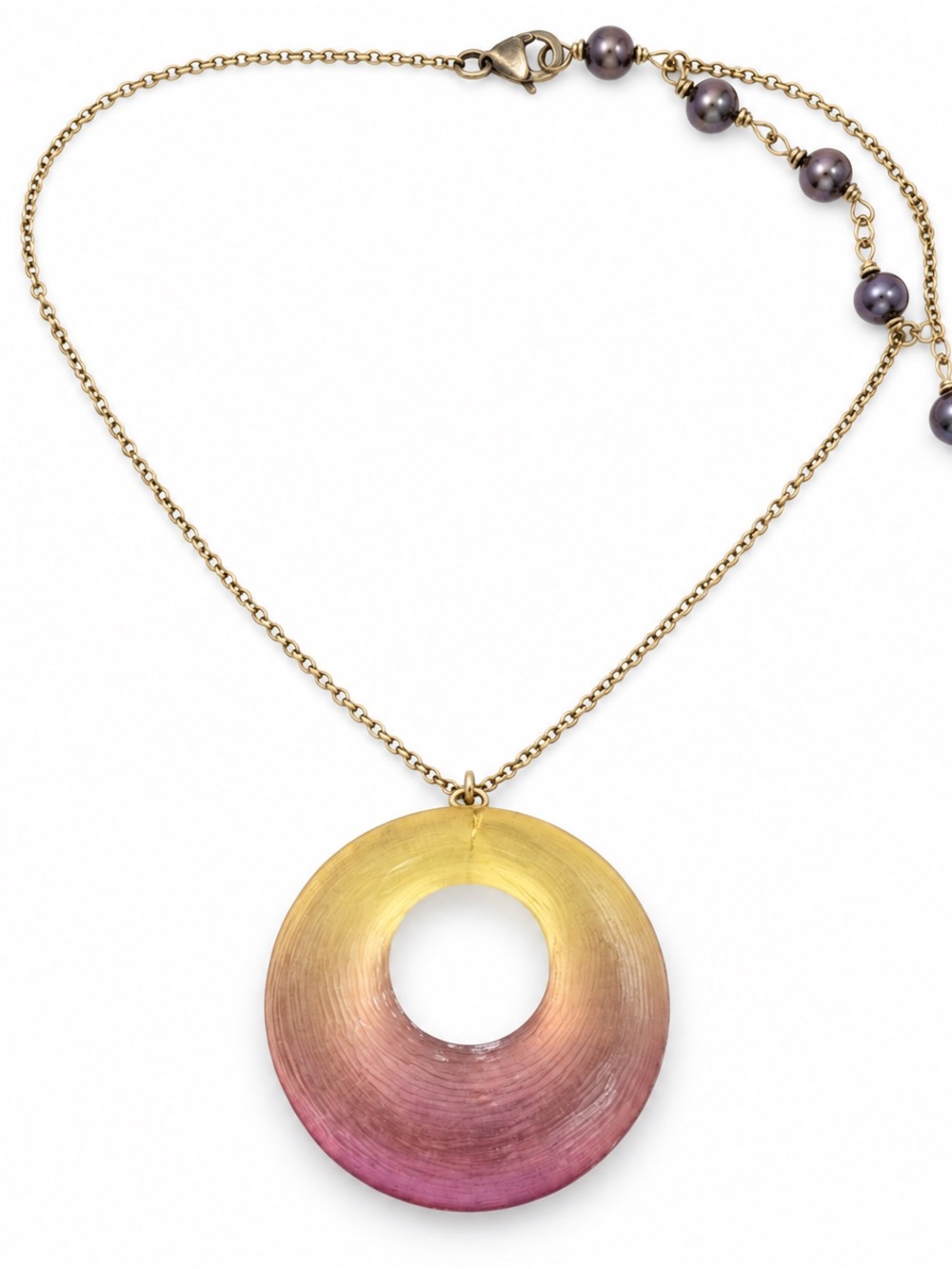 Alexis Bittar Ombre Lucite Donut Pendant Necklace 17in Pearl Signed 925